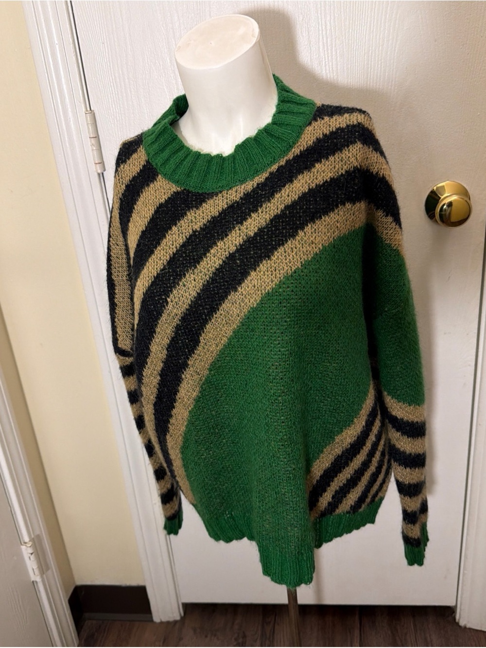Niccolai  Made in Italy Green Mohair Blend Boxy Geometric Print Sweater Sz M